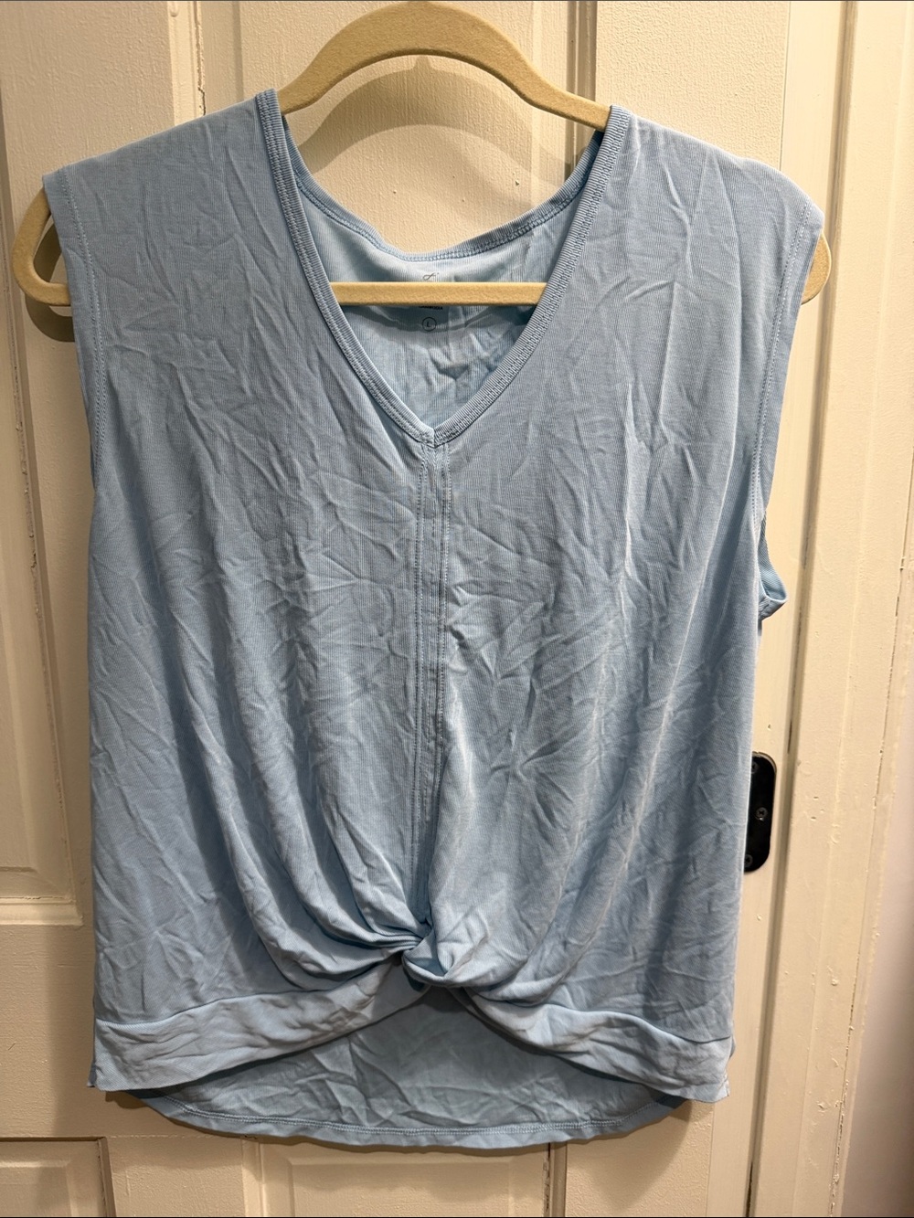 Sleeveless Twist-Front V-Neck Tank Top in Light Blue